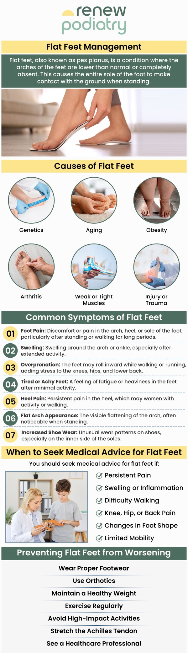 Flat feet, also known as fallen arches, can cause a lot of problems and pain in your feet, knees, and hips if left untreated. If you need assistance with flat feet, visit Dr. Charles Baik at Renew Podiatry so that we can help you get back on your feet again! Contact us today for more information or visit us online to book an appointment. We are conveniently located at 705 West La Veta Ave, Suite 109, Orange, CA 92868.